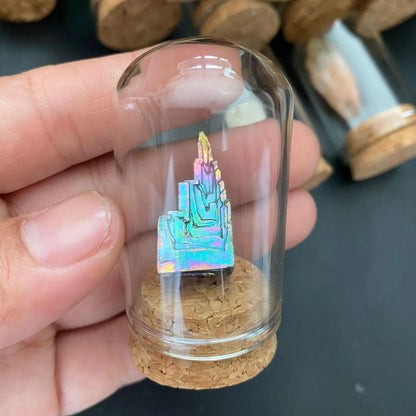 Natural Crystal Mineral Specimen Glass Display Jar titanium-bismuth by HitMyNeed