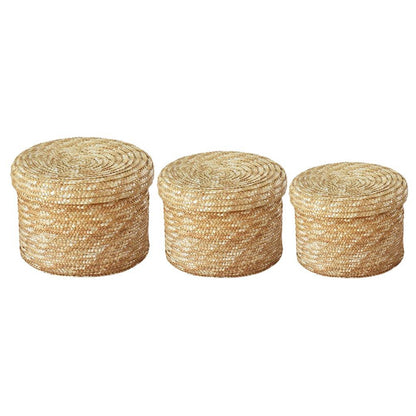 Natural Lidded Wicker Storage Baskets Set of 3 by HitMyNeed