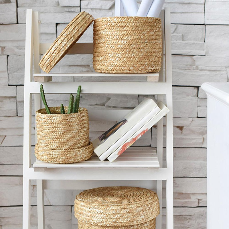 Natural Lidded Wicker Storage Baskets Set of 3 by HitMyNeed