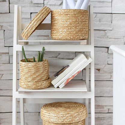 Natural Lidded Wicker Storage Baskets Set of 3 by HitMyNeed