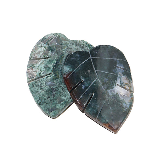 Natural Moss Agate Crystal Leaf Carving 8cm by HitMyNeed