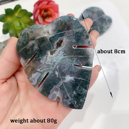 Natural Moss Agate Crystal Leaf Carving 8cm by HitMyNeed