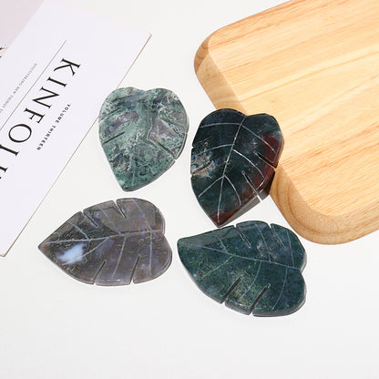 Natural Moss Agate Crystal Leaf Carving 8cm by HitMyNeed