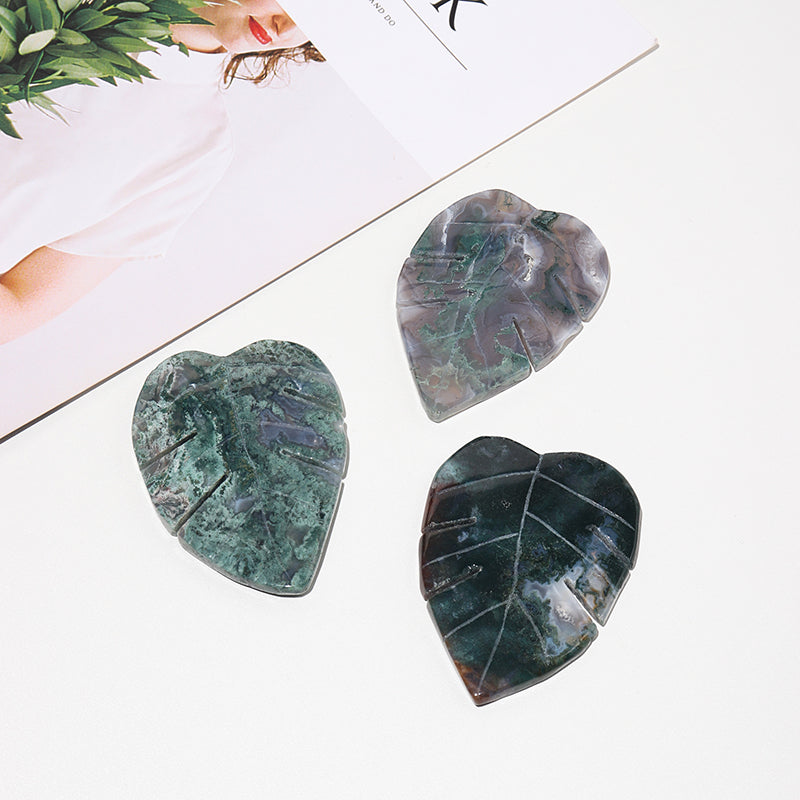 Natural Moss Agate Crystal Leaf Carving 8cm by HitMyNeed