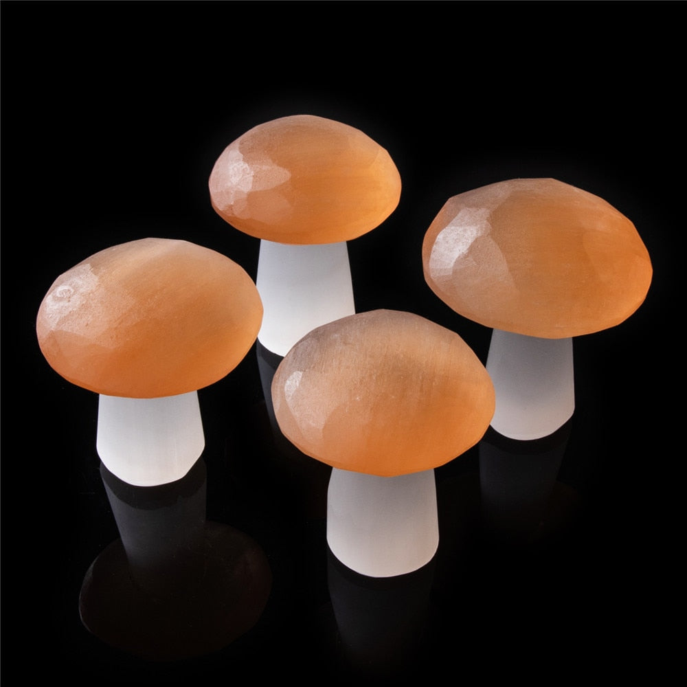 Natural Peach Selenite Crystal Mushroom Decor by HitMyNeed