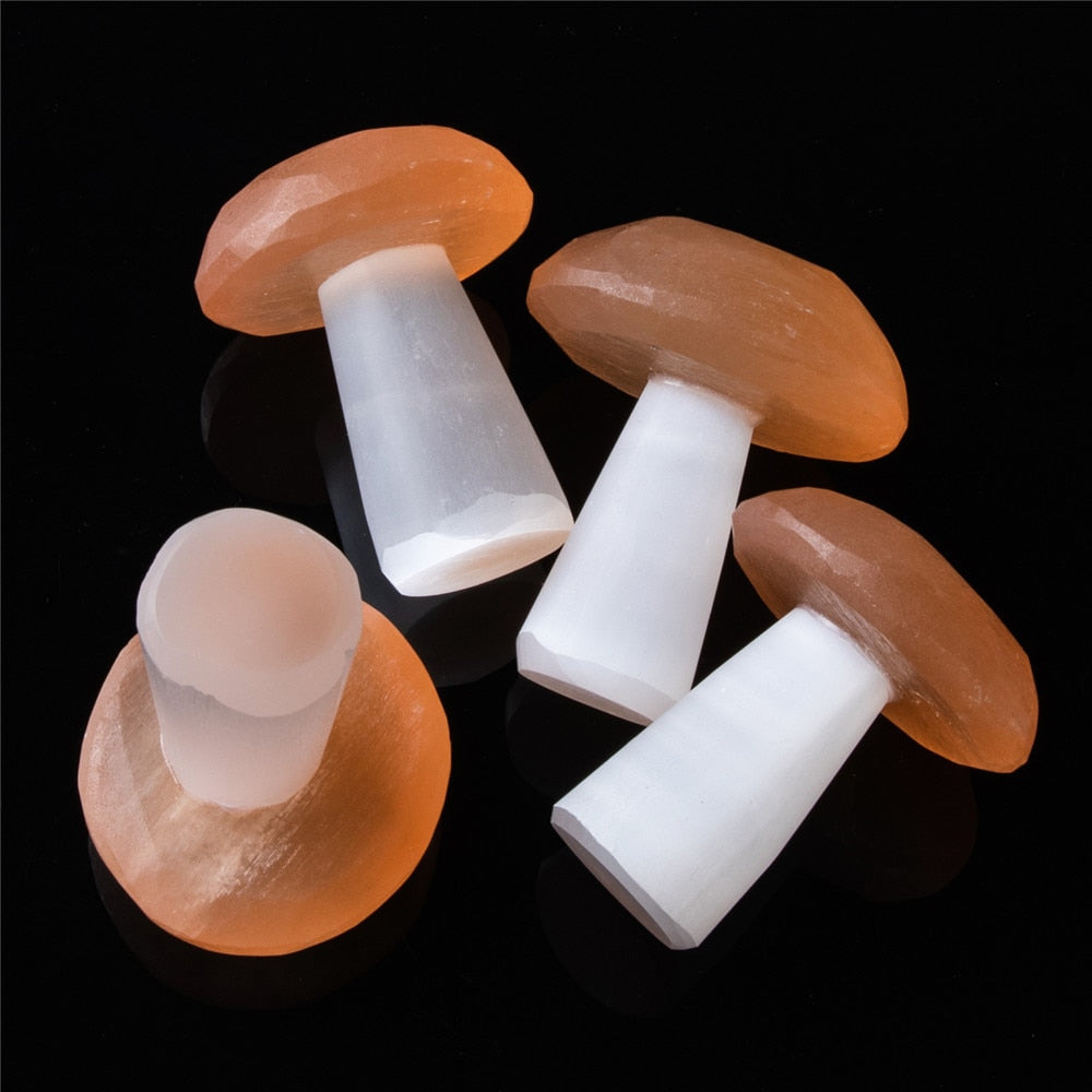 Natural Peach Selenite Crystal Mushroom Decor by HitMyNeed