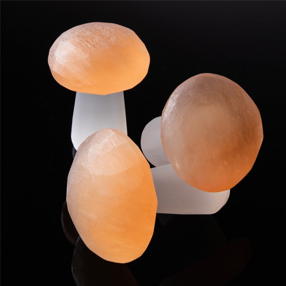 Natural Peach Selenite Crystal Mushroom Decor by HitMyNeed