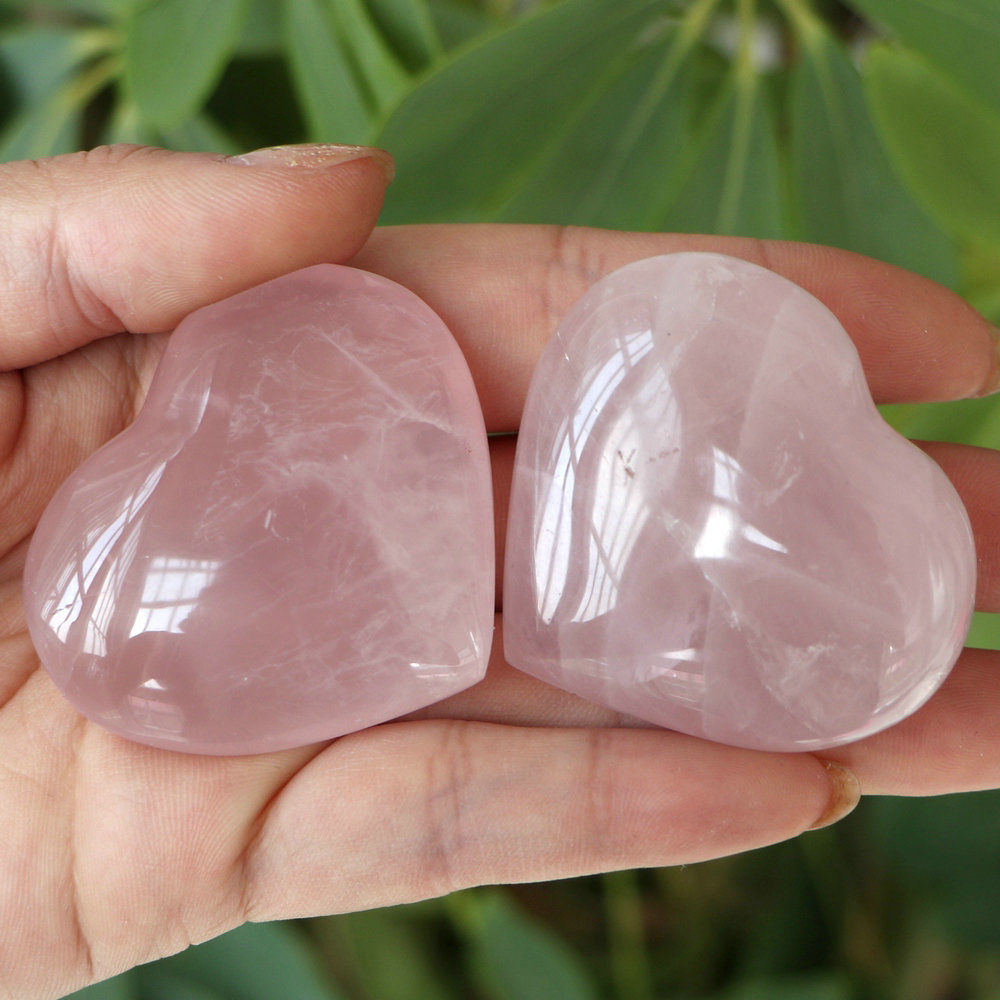 Natural Rose Quartz Heart Set (2pcs, 30mm) by HitMyNeed