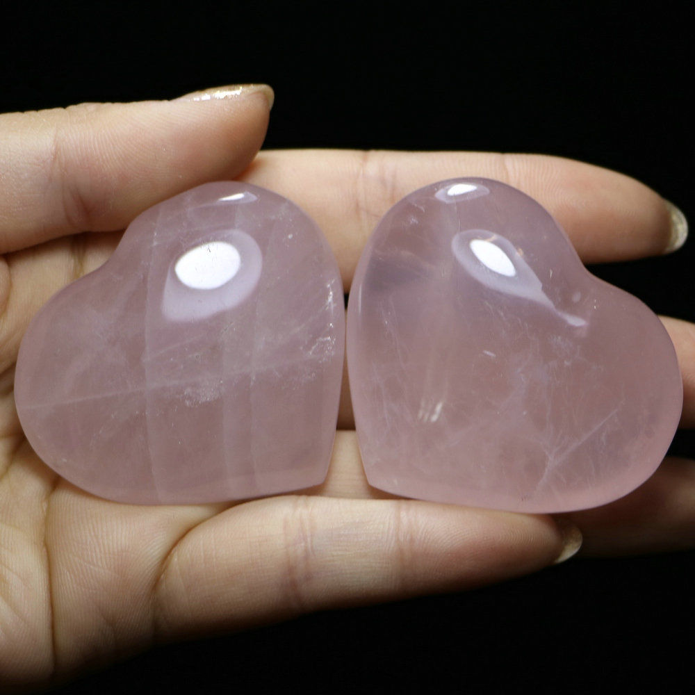 Natural Rose Quartz Heart Set (2pcs, 30mm) by HitMyNeed