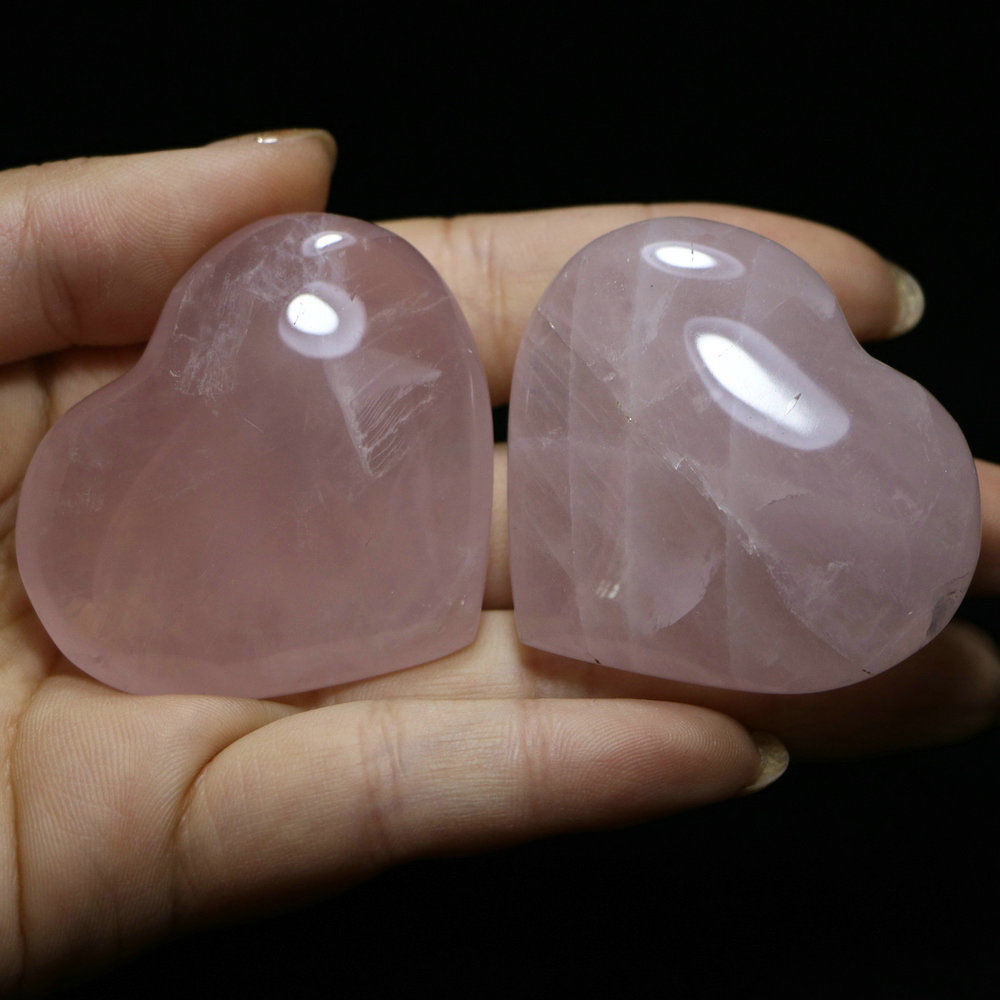 Natural Rose Quartz Heart Set (2pcs, 30mm) by HitMyNeed