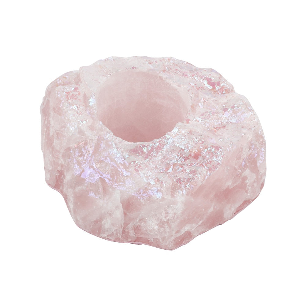Natural Rose Quartz Tealight Candle Holder by HitMyNeed