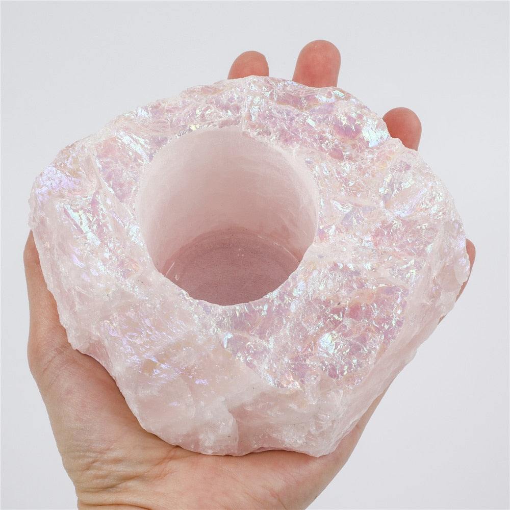 Natural Rose Quartz Tealight Candle Holder by HitMyNeed