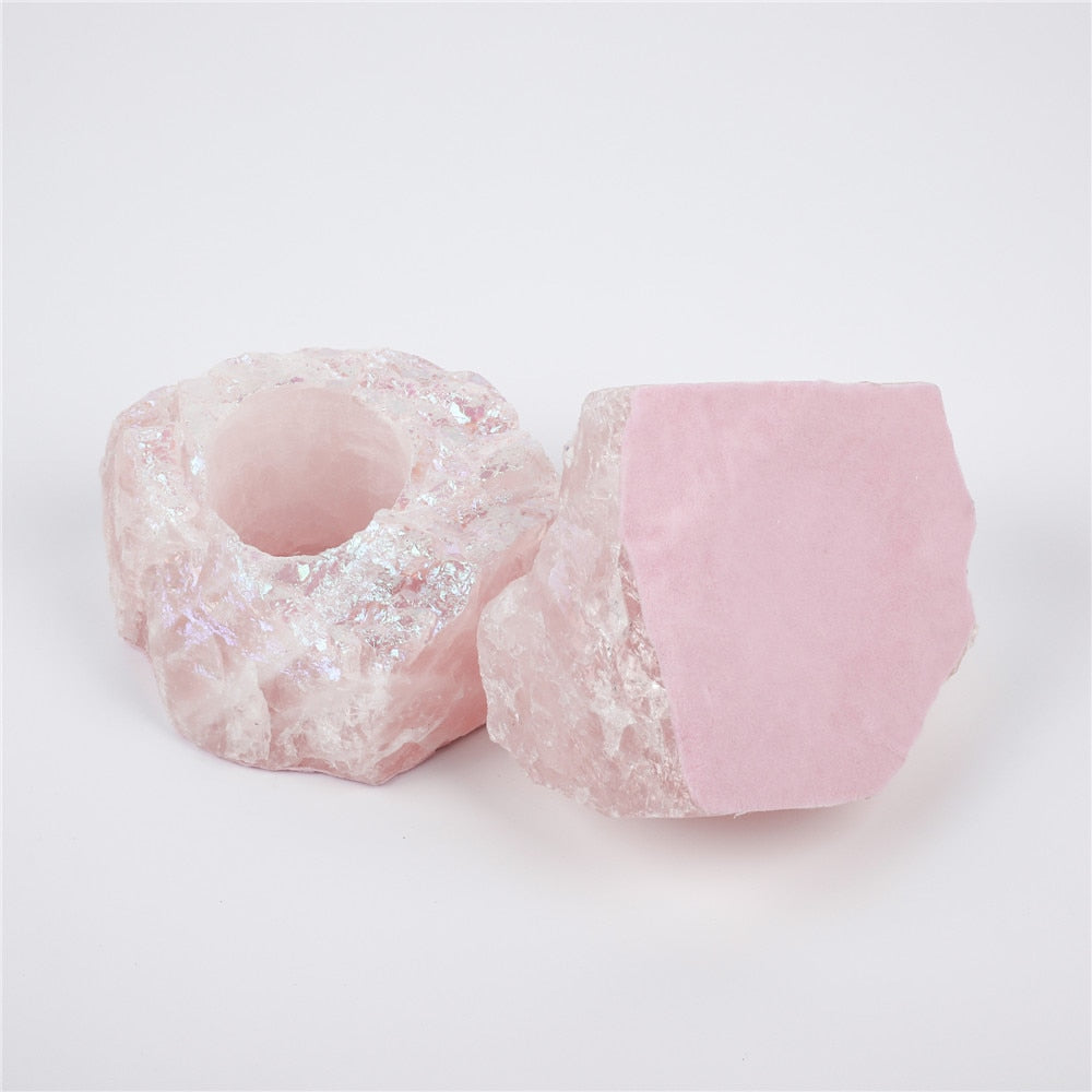 Natural Rose Quartz Tealight Candle Holder by HitMyNeed