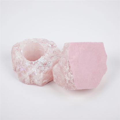Natural Rose Quartz Tealight Candle Holder by HitMyNeed