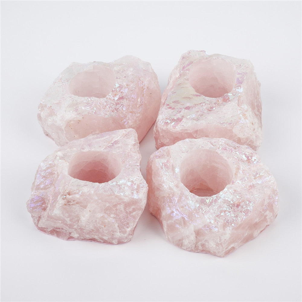 Natural Rose Quartz Tealight Candle Holder by HitMyNeed