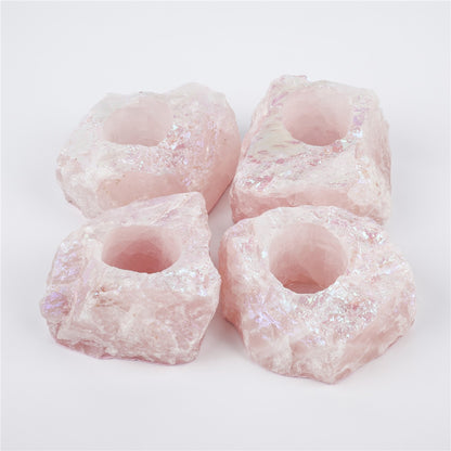 Natural Rose Quartz Tealight Candle Holder by HitMyNeed