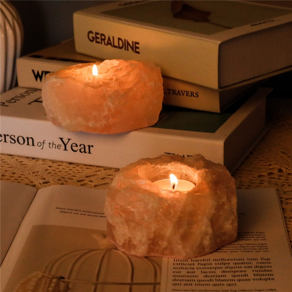 Natural Rose Quartz Tealight Candle Holder by HitMyNeed