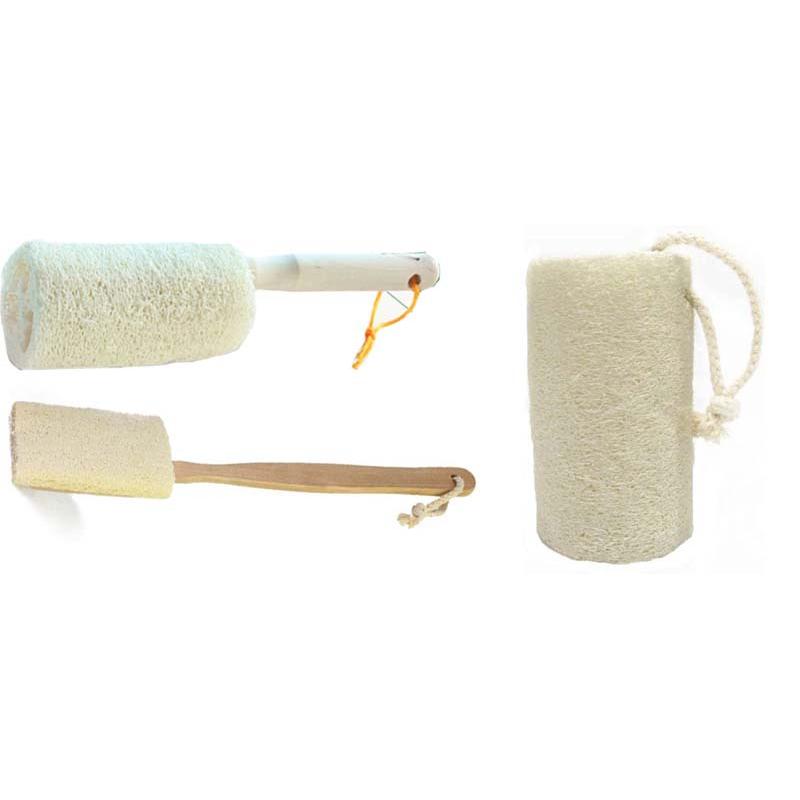 Natural Shower Loofah Set of 3 with Wooden Handles by HitMyNeed