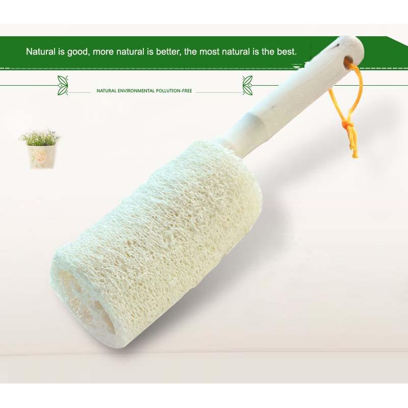 Natural Shower Loofah Set of 3 with Wooden Handles by HitMyNeed