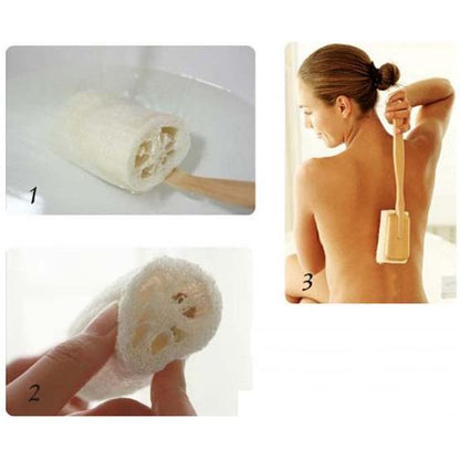 Natural Shower Loofah Set of 3 with Wooden Handles by HitMyNeed