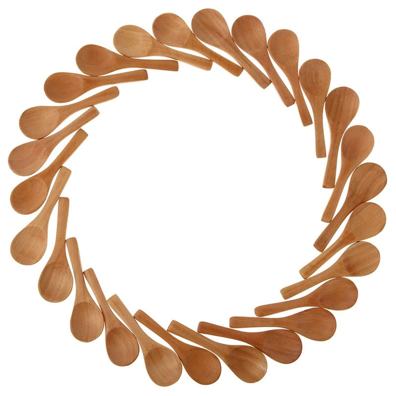 Natural Small Wooden Spoons Set (50 Pieces) by HitMyNeed