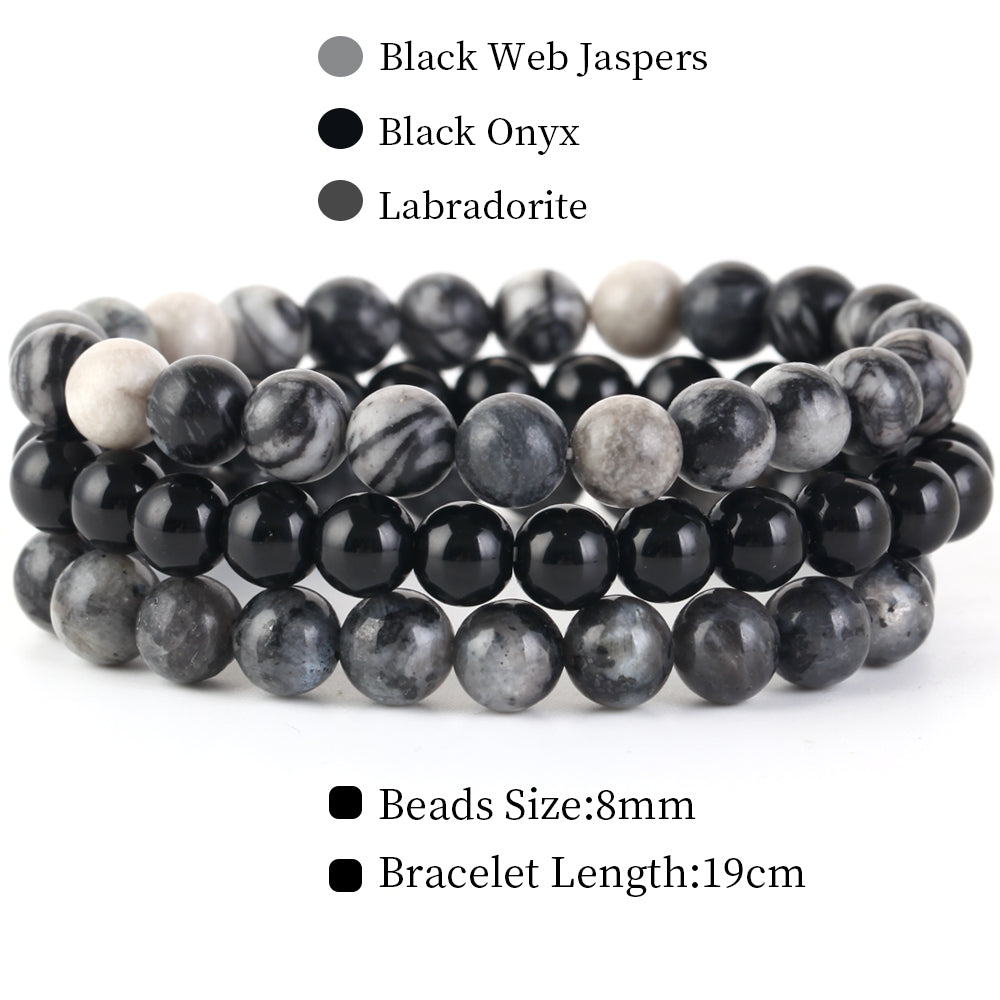 Natural Stone Bracelets Set, 3 Piece set-no-15 s-170mm by HitMyNeed