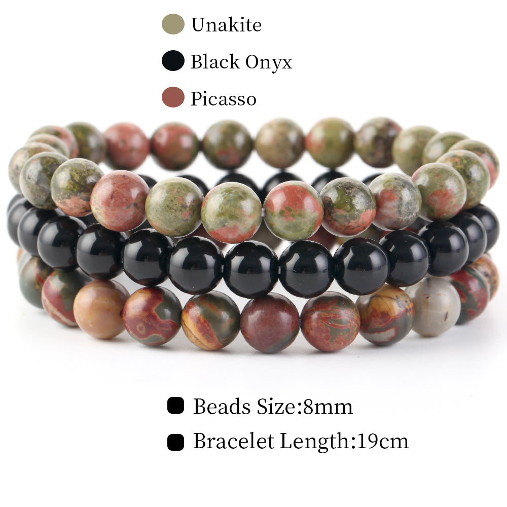 Natural Stone Bracelets Set, 3 Piece set-no-2 s-170mm by HitMyNeed