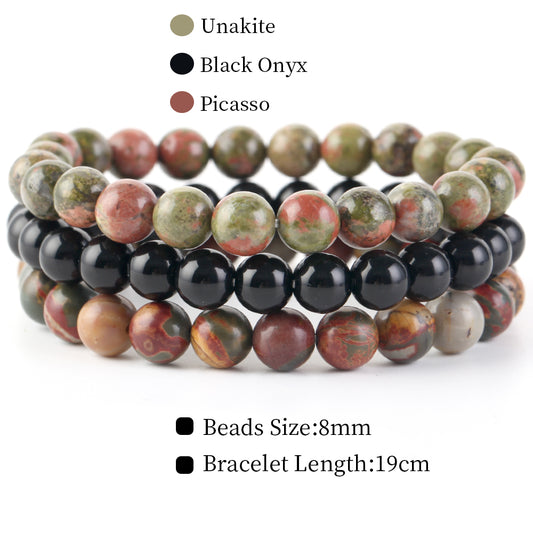 Natural Stone Bracelets Set, 3 Piece set-no-2 s-170mm by HitMyNeed