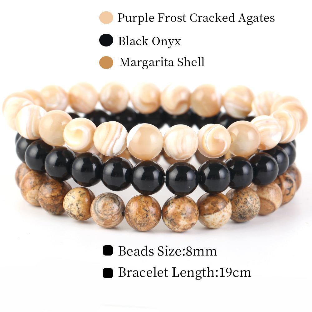 Natural Stone Bracelets Set, 3 Piece set-no-22 l-210mm by HitMyNeed