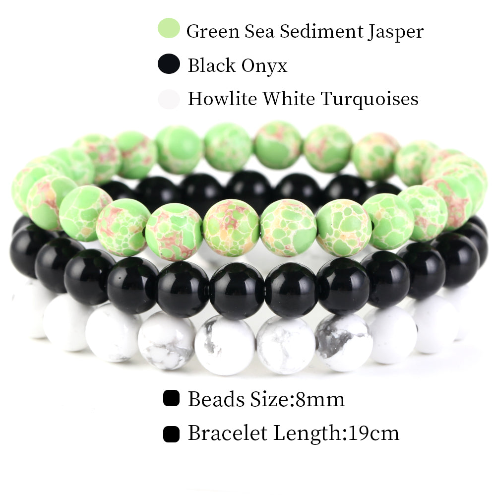 Natural Stone Bracelets Set, 3 Piece set-no-23 l-210mm by HitMyNeed