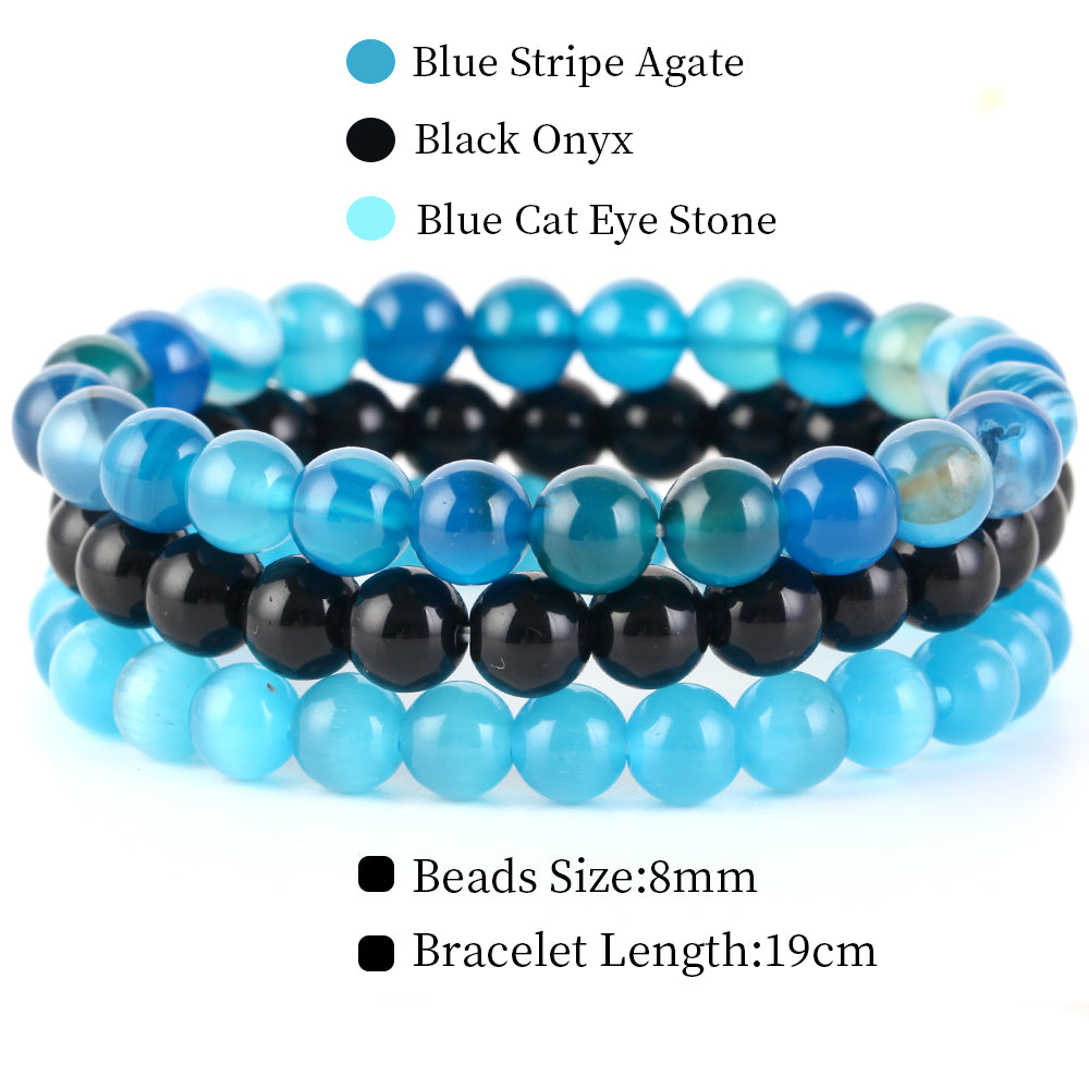 Natural Stone Bracelets Set, 3 Piece set-no-24 m-190mm by HitMyNeed
