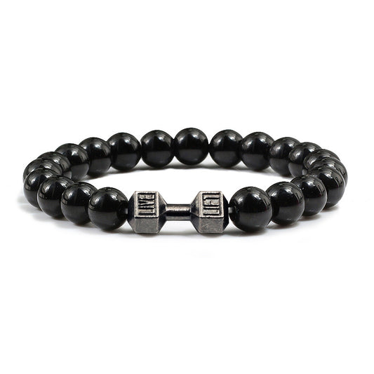 Natural Stone Dumbbell Bracelet for Fitness Lovers bright-black by HitMyNeed