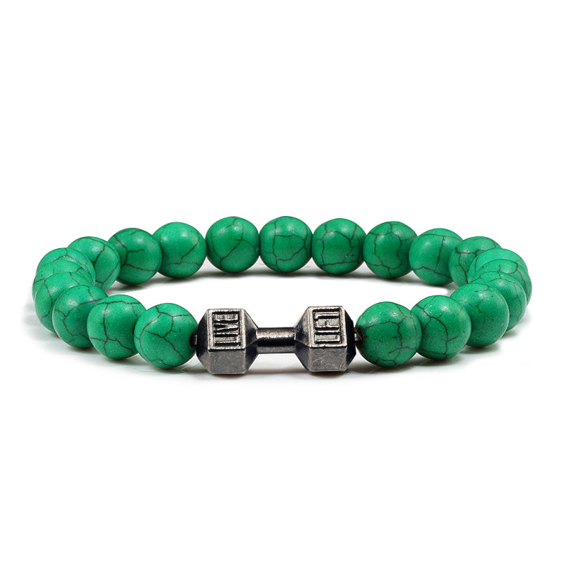 Natural Stone Dumbbell Bracelet for Fitness Lovers dark-green by HitMyNeed
