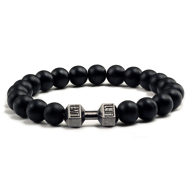Natural Stone Dumbbell Bracelet for Fitness Lovers matte-black by HitMyNeed