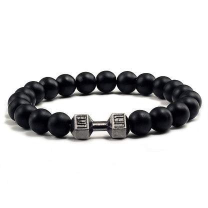 Natural Stone Dumbbell Bracelet for Fitness Lovers matte-black by HitMyNeed