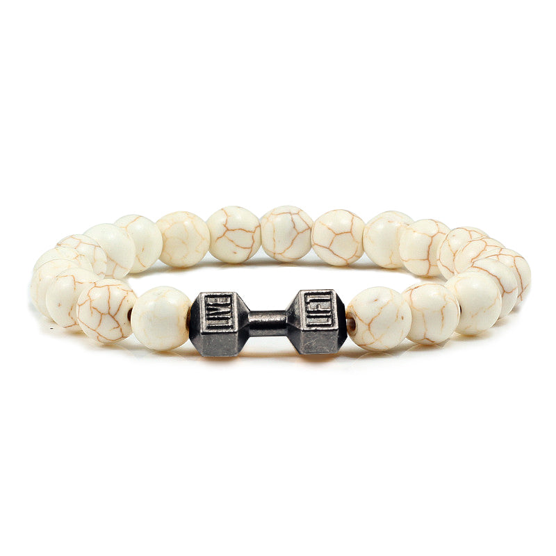 Natural Stone Dumbbell Bracelet for Fitness Lovers white by HitMyNeed