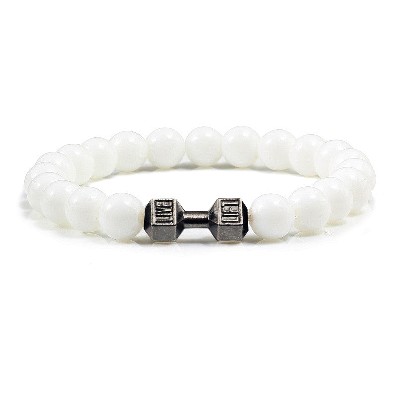 Natural Stone Dumbbell Bracelet for Fitness Lovers white-porcelain by HitMyNeed