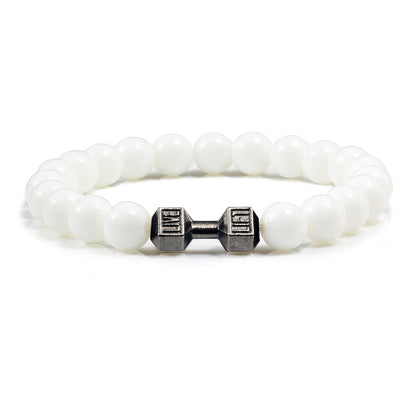Natural Stone Dumbbell Bracelet for Fitness Lovers white-porcelain by HitMyNeed