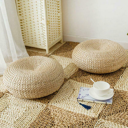 Natural Straw Round Floor Cushion, 45 cm by HitMyNeed