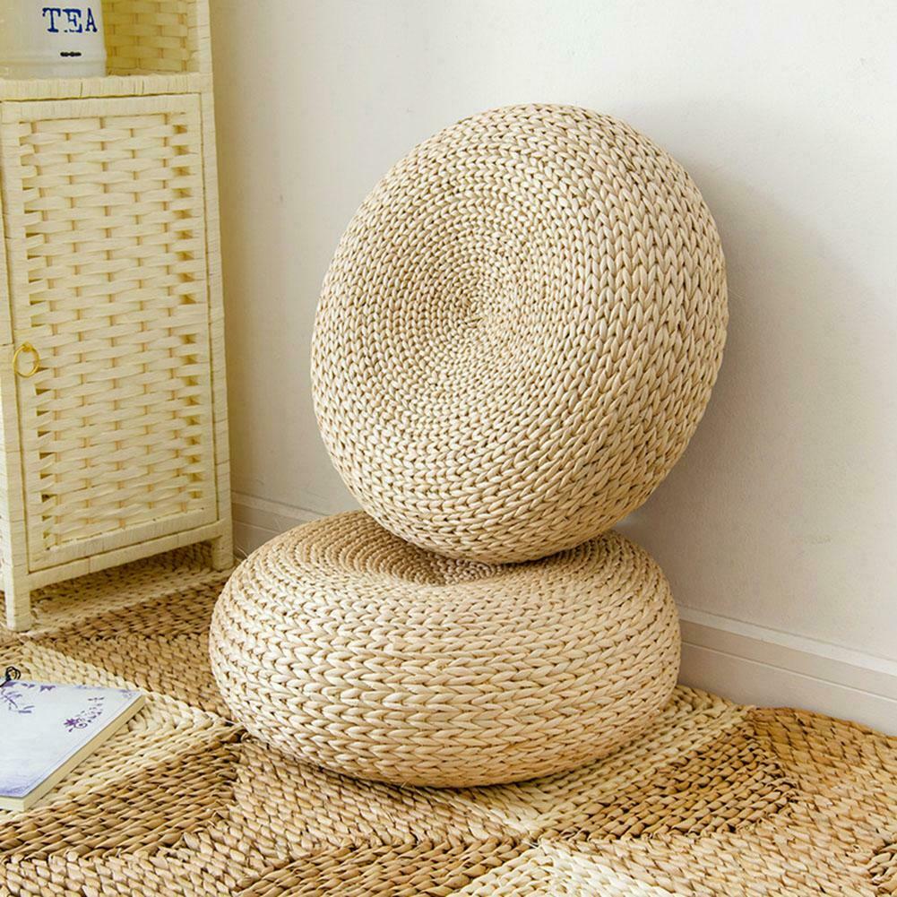 Natural Straw Round Floor Cushion, 45 cm by HitMyNeed