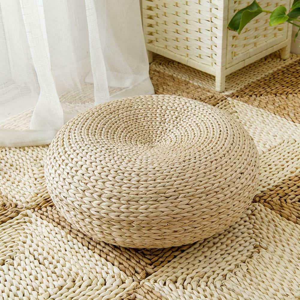 Natural Straw Round Floor Cushion, 45 cm by HitMyNeed