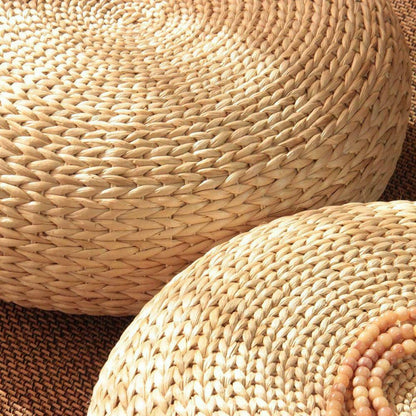 Natural Straw Round Floor Cushion, 45 cm by HitMyNeed