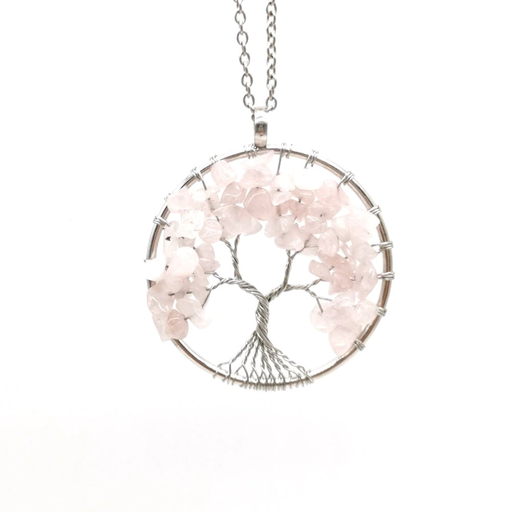 Natural Tree of Life Crystal Pendant Necklace pink-crystal by HitMyNeed