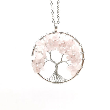 Natural Tree of Life Crystal Pendant Necklace pink-crystal by HitMyNeed