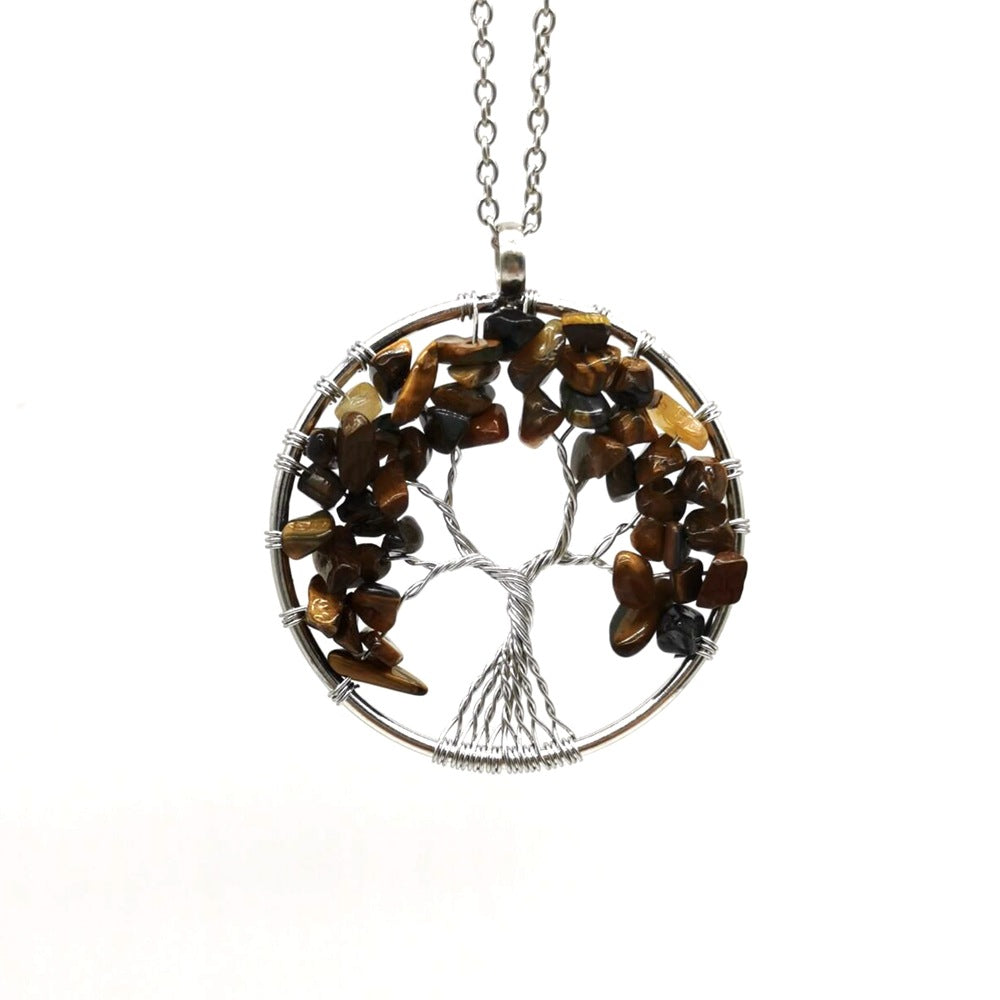 Natural Tree of Life Crystal Pendant Necklace tiger-stone by HitMyNeed