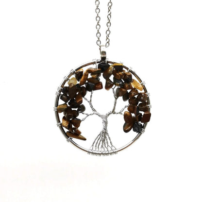 Natural Tree of Life Crystal Pendant Necklace tiger-stone by HitMyNeed