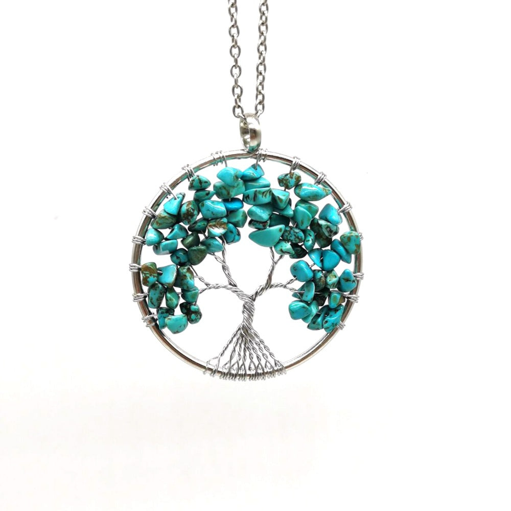 Natural Tree of Life Crystal Pendant Necklace turquoise by HitMyNeed