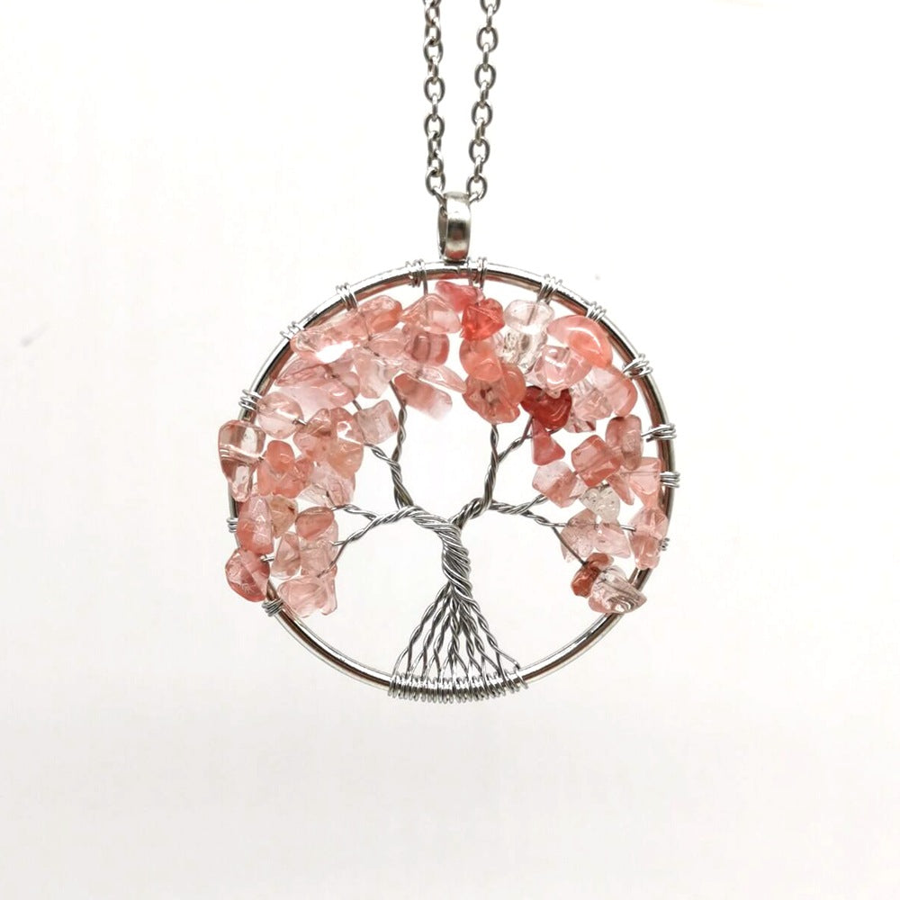 Natural Tree of Life Crystal Pendant Necklace watermelon-red by HitMyNeed