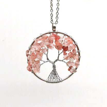 Natural Tree of Life Crystal Pendant Necklace watermelon-red by HitMyNeed