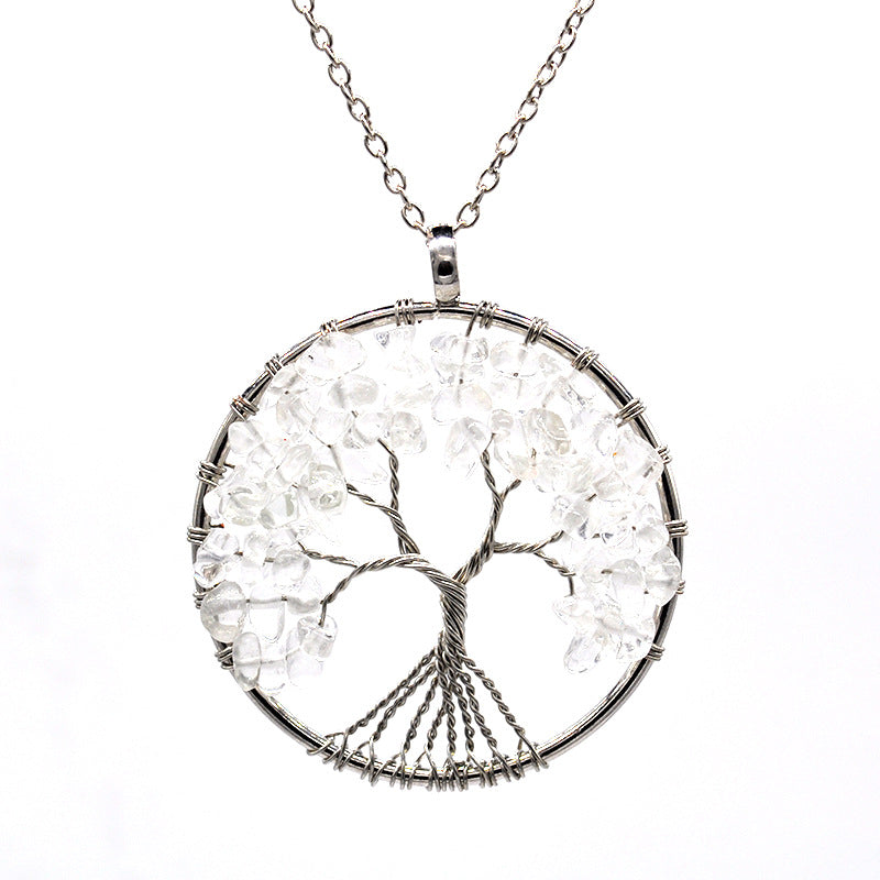 Natural Tree of Life Crystal Pendant Necklace white-crystal by HitMyNeed